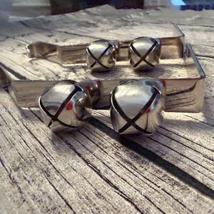Like new. Silver Metal Hooks with jingle bells - Set of 2. Great for mantels!